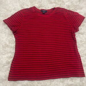 CHAPS Womens XLarge Red Black Striped Tshirt Side Arm Pocket